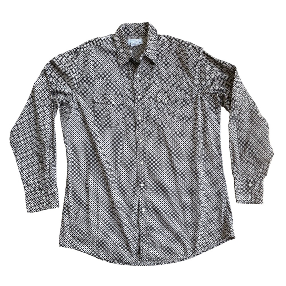 🌟 Wrangler Men's Wrancher Pearl Snap Western Print Button Down Shirt XL Tall